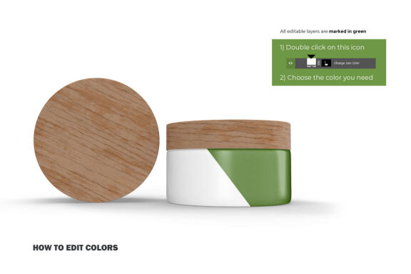 3D Plastic Jars With Wooden Lids - Cosmetic Product Mockup