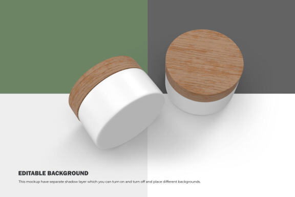 3D Plastic Jars With Wooden Lids - Cosmetic Product Mockup