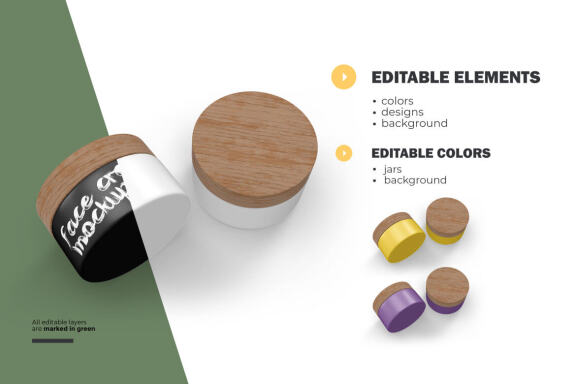 3D Plastic Jars With Wooden Lids - Cosmetic Product Mockup