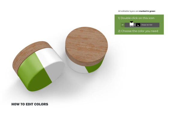 3D Plastic Jars With Wooden Lids - Cosmetic Product Mockup