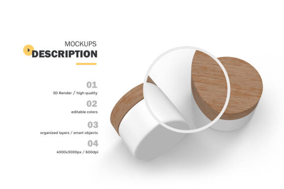 3D Plastic Jars With Wooden Lids - Cosmetic Product Mockup