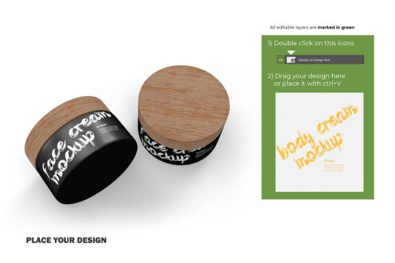 3D Plastic Jars With Wooden Lids - Cosmetic Product Mockup