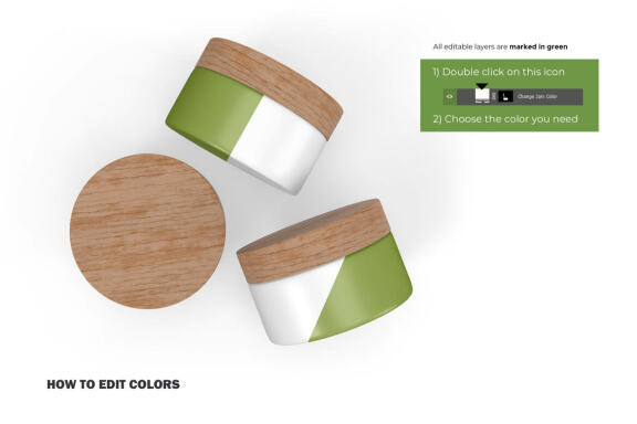 3D Plastic Jars With Wooden Lids - Cosmetic Product Mockup