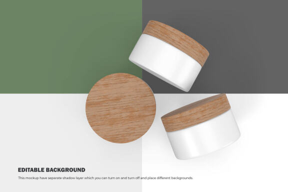 3D Plastic Jars With Wooden Lids - Cosmetic Product Mockup