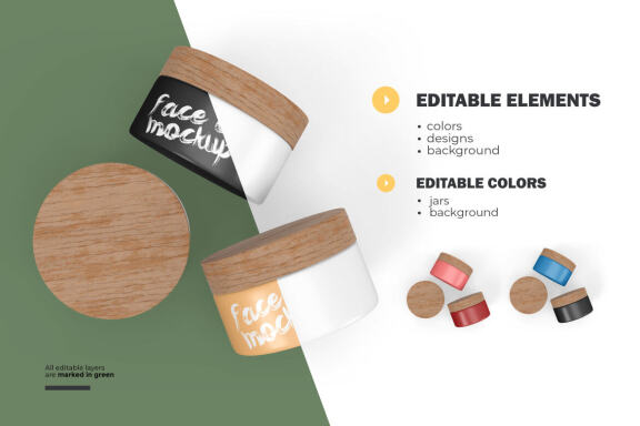 3D Plastic Jars With Wooden Lids - Cosmetic Product Mockup