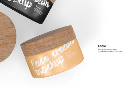 3D Plastic Jars With Wooden Lids - Cosmetic Product Mockup