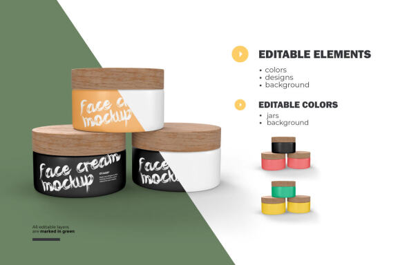 3D Plastic Jars With Wooden Lids - Cosmetic Product Mockup