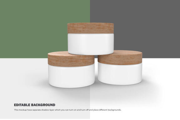 3D Plastic Jars With Wooden Lids - Cosmetic Product Mockup