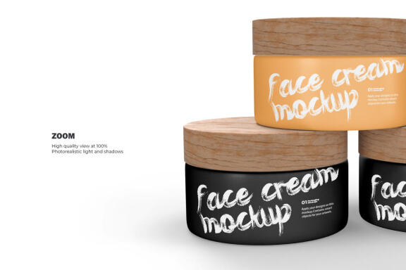 3D Plastic Jars With Wooden Lids - Cosmetic Product Mockup