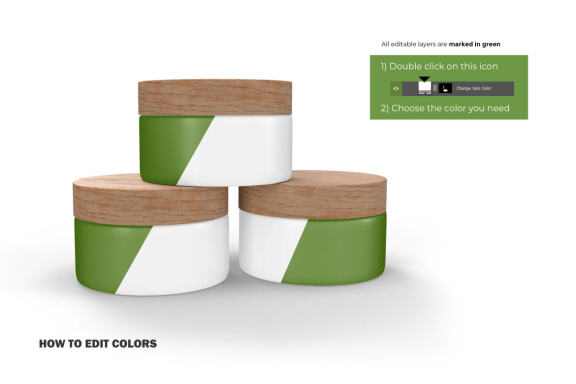 3D Plastic Jars With Wooden Lids - Cosmetic Product Mockup