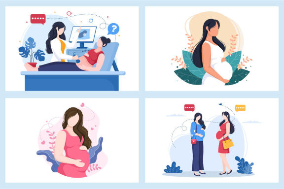 12 Pregnant Lady Background Vector Illustration