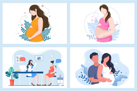 12 Pregnant Lady Background Vector Illustration