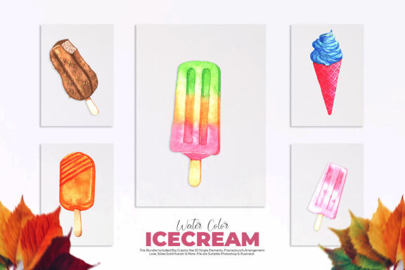 Watercolor Ice-cream Clip Art Bundle