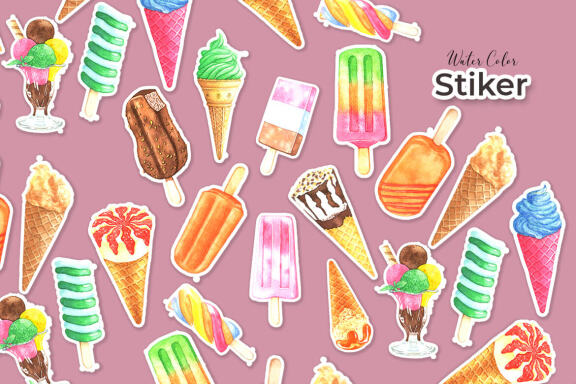 Watercolor Ice-cream Clip Art Bundle