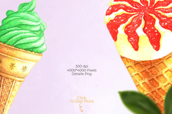 Watercolor Ice-cream Clip Art Bundle