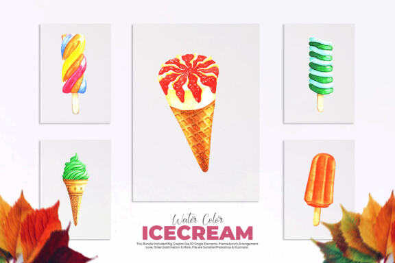 Watercolor Ice-cream Clip Art Bundle