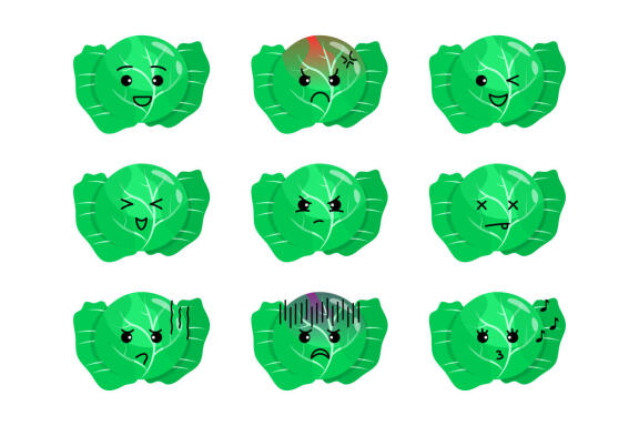 Cute cabbage illustration set with various expressions