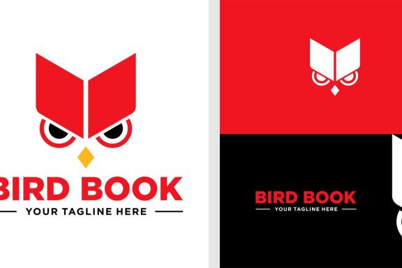 BIRD BOOK LOGO NEGATIVE SPACE EDITABLE