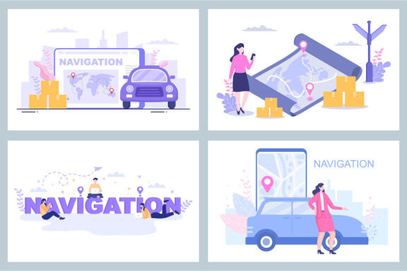 21 GPS Navigation Map and Compass Vector Illustration  