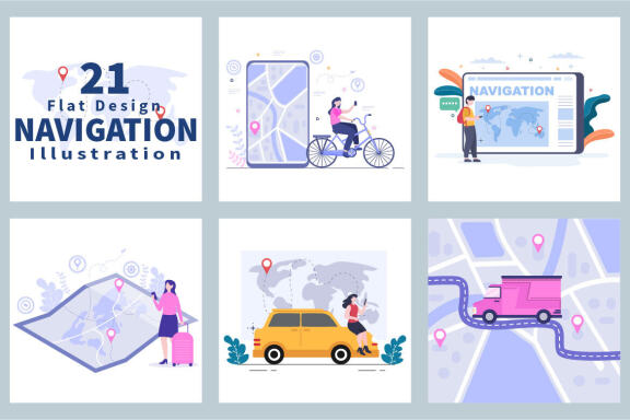 21 GPS Navigation Map and Compass Vector Illustration  