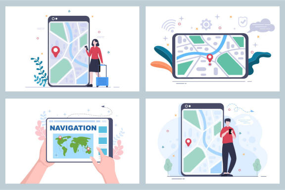21 GPS Navigation Map and Compass Vector Illustration  