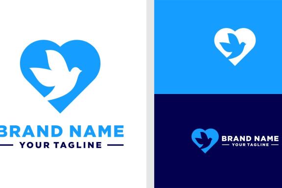 HEART LOGO BIRD NEGATIVE SPACE MODERN EDITABLE