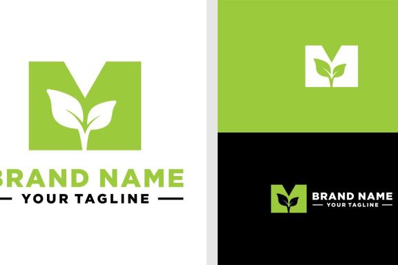 LETTER M LOGO LEAF NEGATIVE SPACE EDITABLE