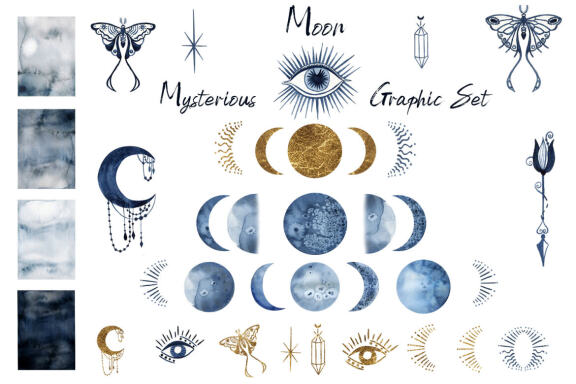 Watercolor moon clipart. Moon phases clip art, planets, Magic