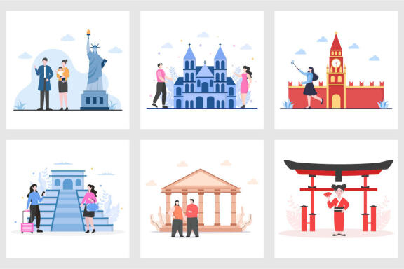 28 Travel Agency Around The World Vector Illustration