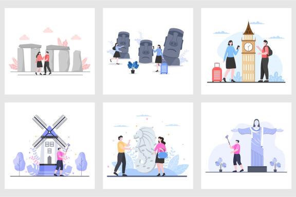 28 Travel Agency Around The World Vector Illustration