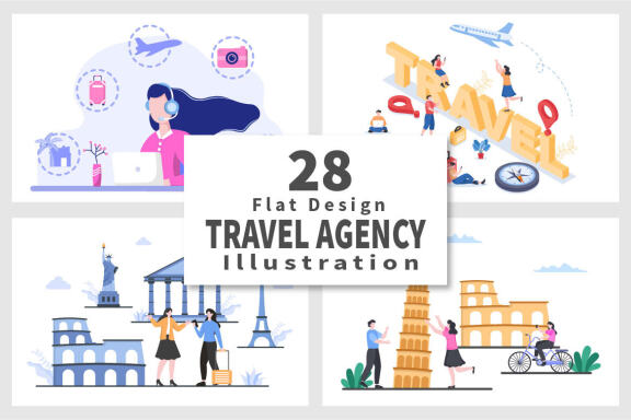28 Travel Agency Around The World Vector Illustration