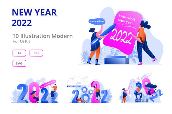 New Year 2022 Resolution Business Flat Illustration