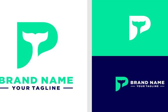 LETTER P LOGO WHALE TAIL NEGATIVE SPACE DITABLE