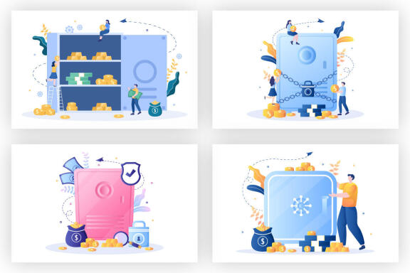 12 Bank Locker Storage Safe Box Illustration