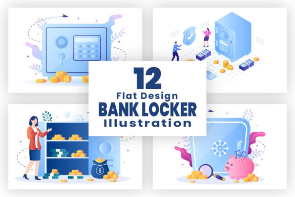 12 Bank Locker Storage Safe Box Illustration