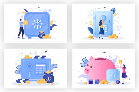 12 Bank Locker Storage Safe Box Illustration