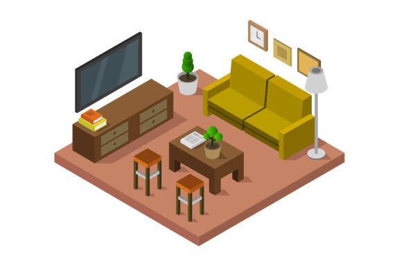 Isometric lounge room