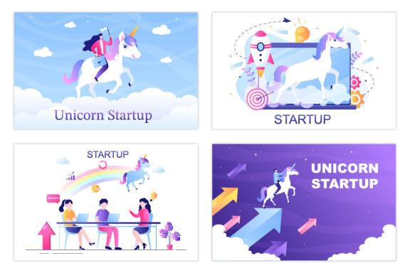 10 Unicorn Business Startup Illustration