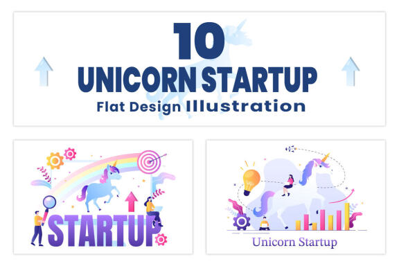 10 Unicorn Business Startup Illustration