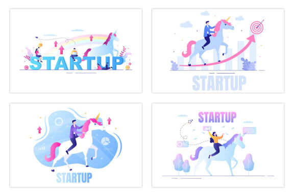 10 Unicorn Business Startup Illustration