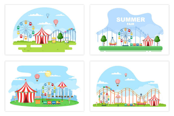 17 Summer Fair Carnival Landscape Playground Illustration