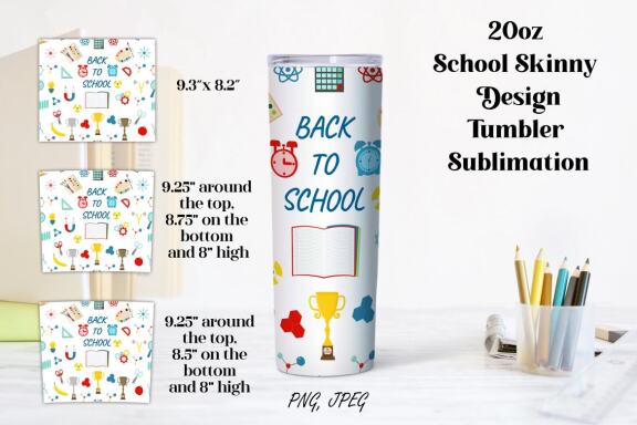 20oz School Skinny Design Tumbler Sublimation PNG and JPEG files. 20 oz skinny Tumbler.