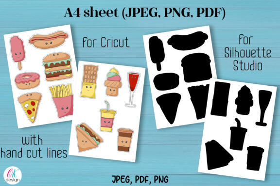 Kawaii food Printable Stickers. 12 cute food stickers. JPEG. PDF, PNG files.