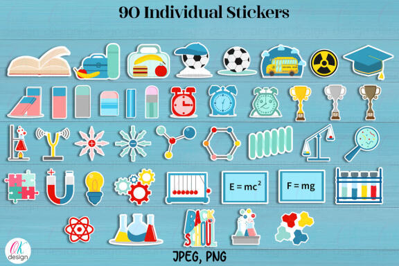 School supplies stickers bundle. 90 School stickers.