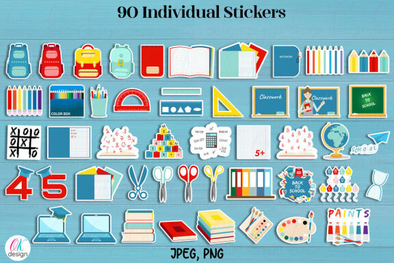 School supplies stickers bundle. 90 School stickers.