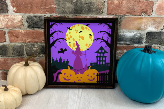 Halloween shadow box svg, 3d Layered Papercut Cutting File. Halloween light box.