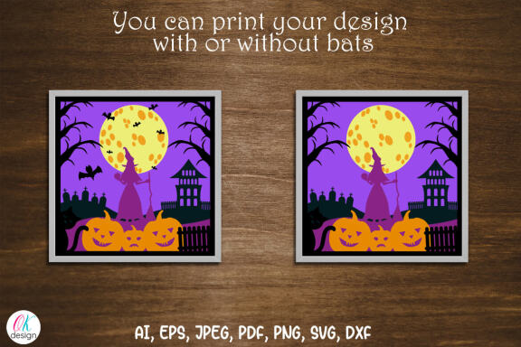 Halloween shadow box svg, 3d Layered Papercut Cutting File. Halloween light box.