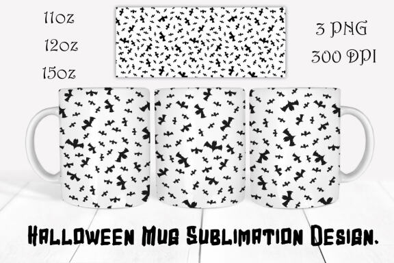 Halloween Mug Sublimation Bundle. Set of 8 PNG Mug wrap Designs. 11oz, 12oz, 15oz mug sublimation designs.