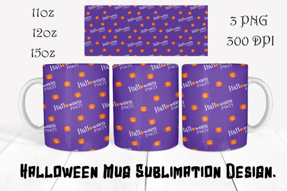 Halloween Mug Sublimation Bundle. Set of 8 PNG Mug wrap Designs. 11oz, 12oz, 15oz mug sublimation designs.