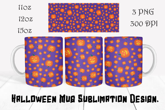 Halloween Mug Sublimation Bundle. Set of 8 PNG Mug wrap Designs. 11oz, 12oz, 15oz mug sublimation designs.